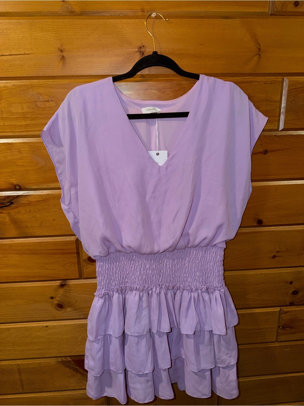 NWT Adrienne Lavender Ruffle Tiered Smocked Waist Dress